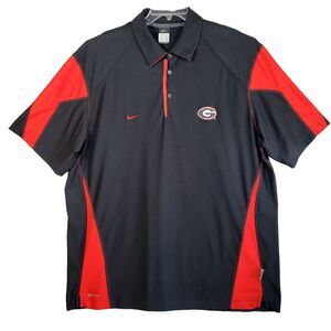 Nike Dri-Fit Georgia Bulldogs Men's XXL Black Red Polo Shirt Authentic GO DAWGS